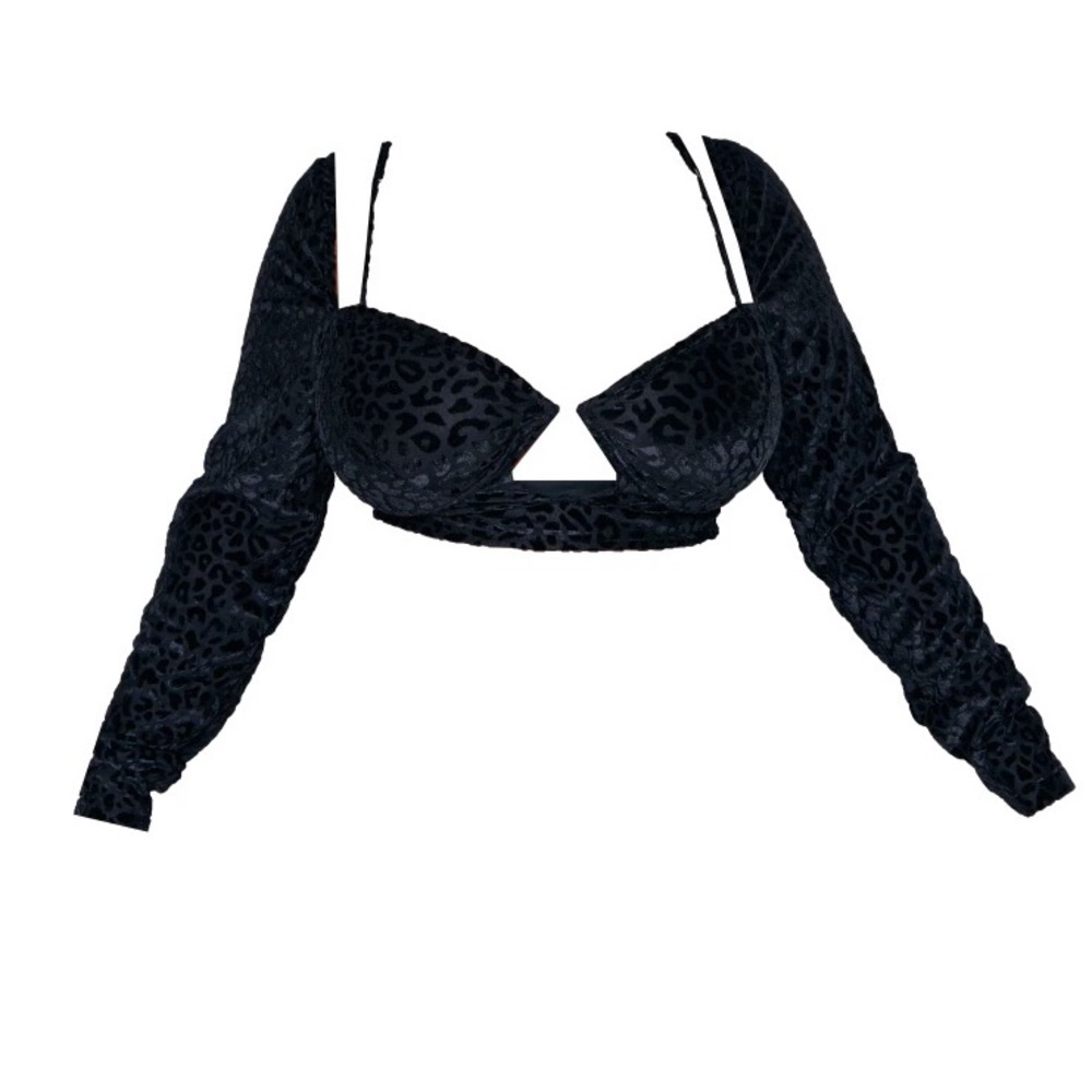 Pretty Little Things long sleeves black textured crop top corset SZ 18 coquette